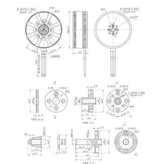 SunnySky X8012S KV150 High Efficiency Powerful BLDC Brushless Motor XS-Series Accessories 12S 2800W RC Multicopter UAV Airplane